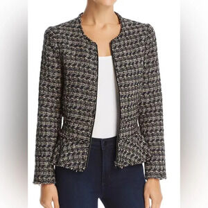 Rebecca Taylor Navy & Pink Tweed Peplum Jacket with Pink Silk Lining- Size 6 EUC